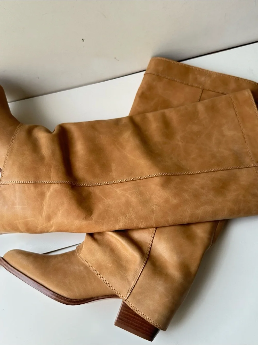 Steve Madden Women's Winnick Foldover Leather Knee High Boots Banana Leather 9.5
